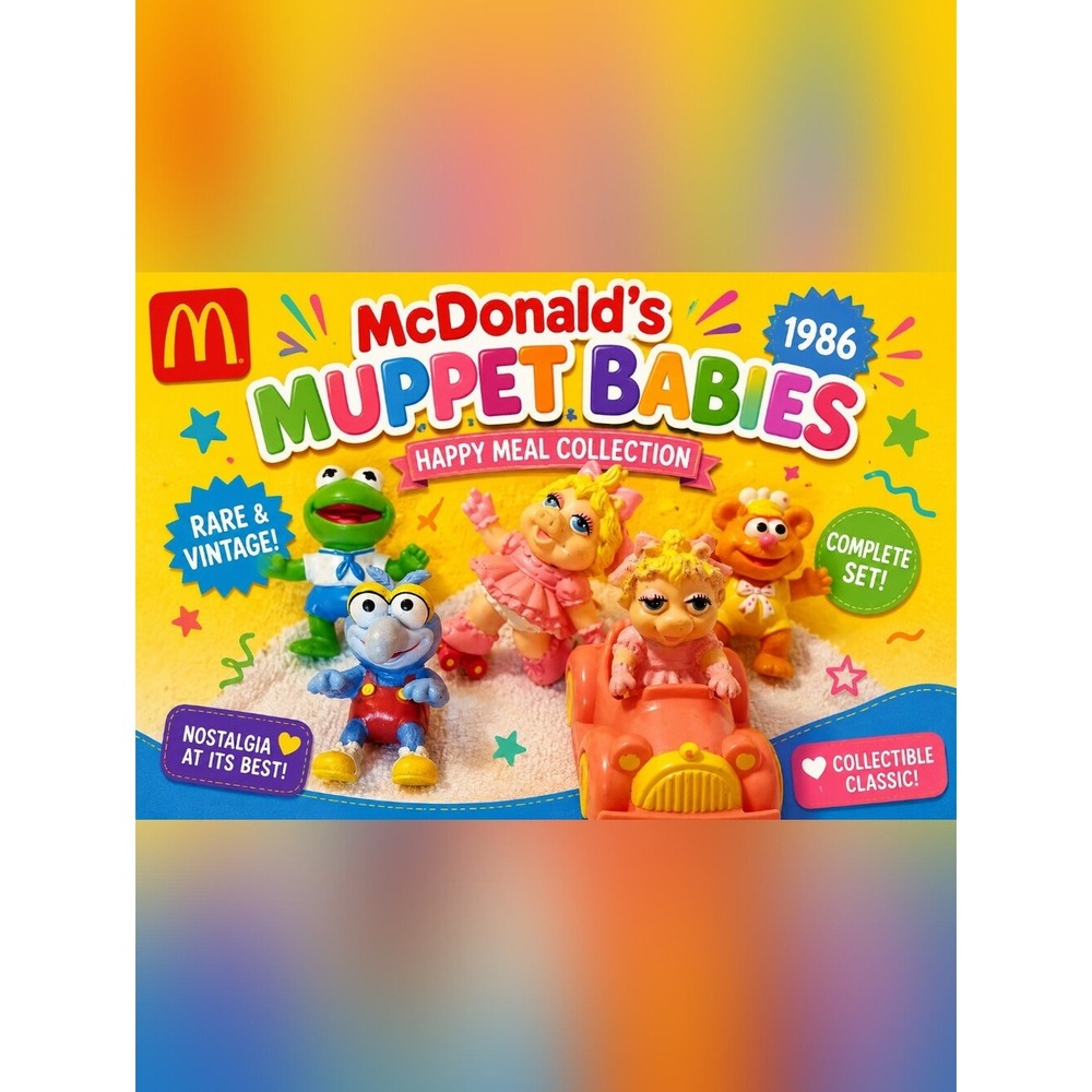 Vintage 1986 McDonald's Muppet Babies Happy Meal Toy Lot Kermit Miss Piggy Gonzo